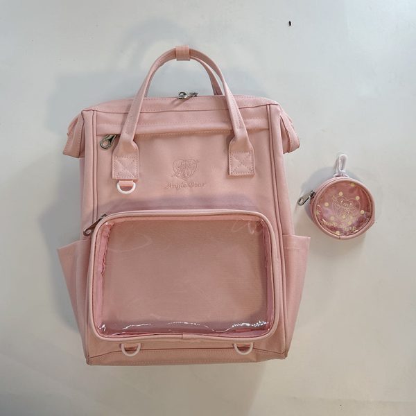 White Kawaii Ita Backpack with Clear Window for Pin Display — ita backpack detail view