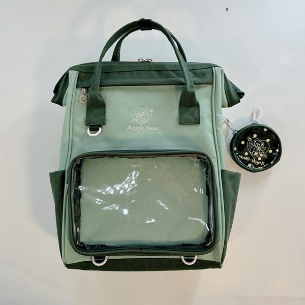White Kawaii Ita Backpack with Clear Window and Included Insert for Pin Display — ita backpack detail view