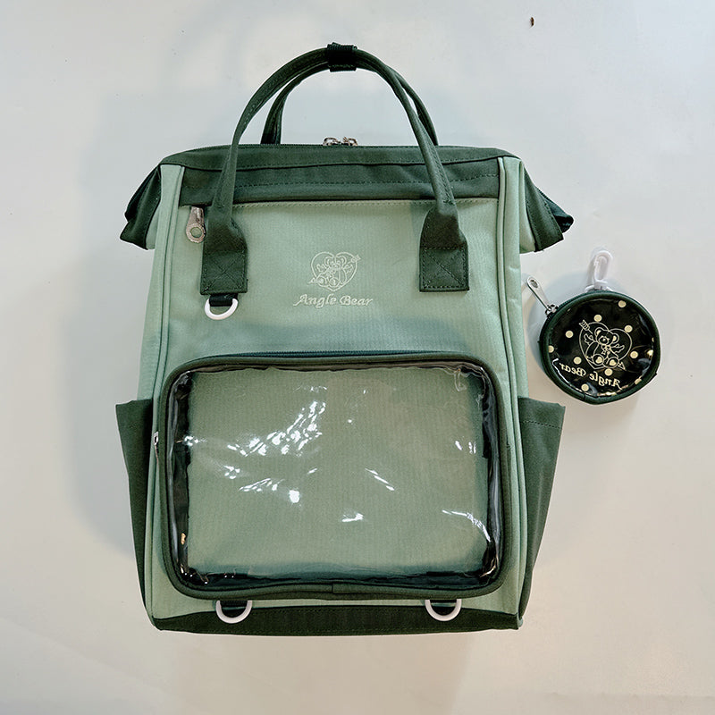 White Kawaii Ita Backpack with Clear Window and Included Insert for Pin Display White Kawaii Ita Backpack with Clear Window and Included Insert for Pin Display — ita backpack detail view