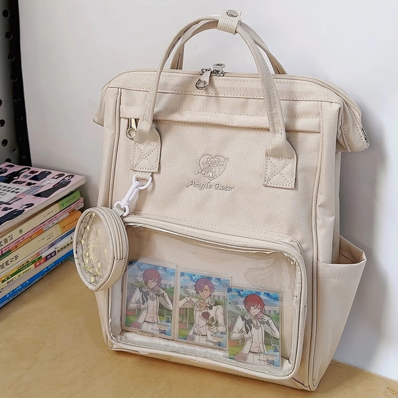 White Kawaii Ita Backpack with Clear Window and Included Insert for Pin Display White Kawaii Ita Backpack with Clear Window and Included Insert for Pin Display — ita backpack detail view
