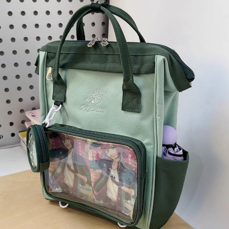 White Kawaii Ita Backpack with Clear Window and Included Insert for Pin Display White Kawaii Ita Backpack with Clear Window and Included Insert for Pin Display — ita backpack detail view