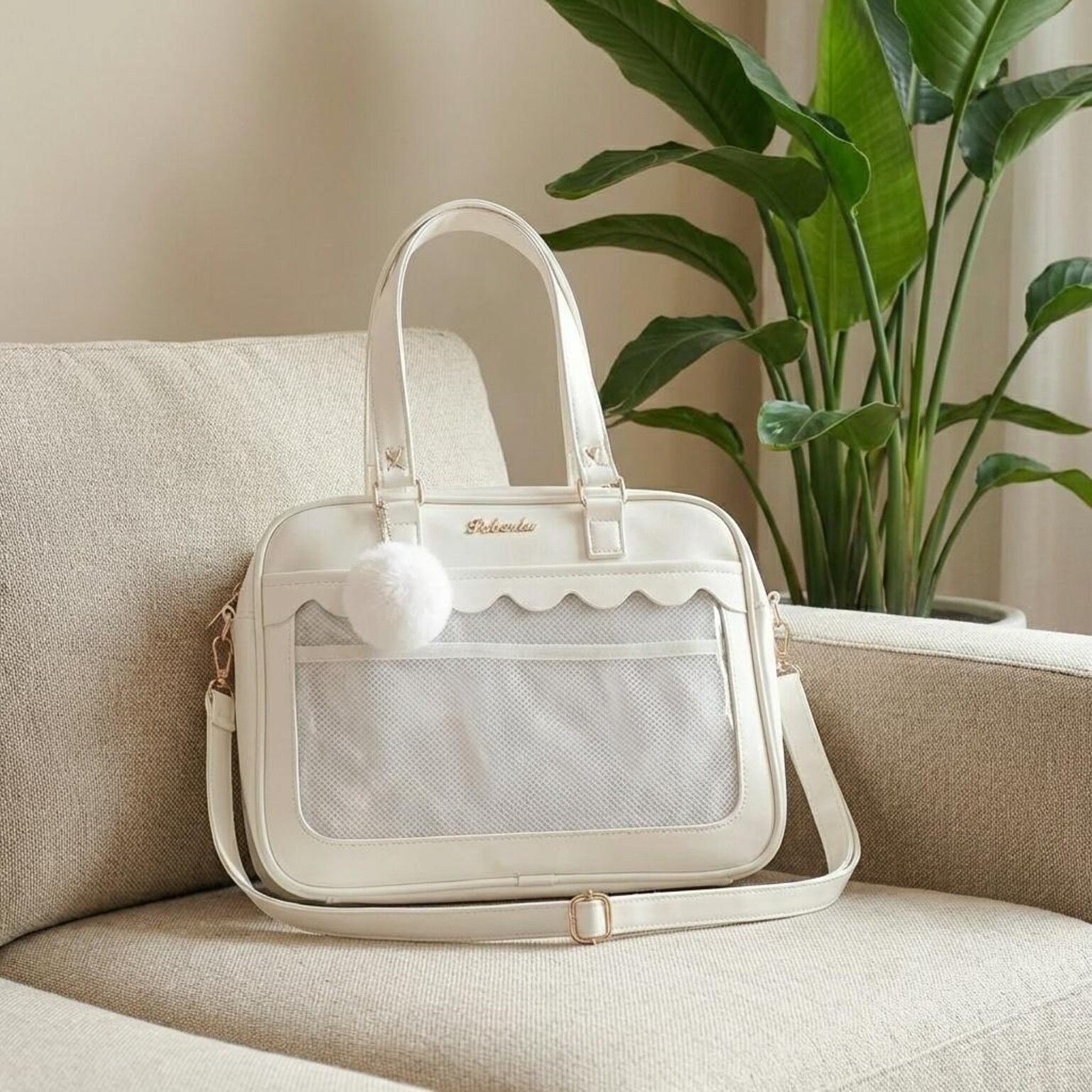 White Kawaii Ita Backpack with Clear Window for Pin Display White Kawaii Ita Backpack with Clear Window for Pin Display — ita backpack detail view