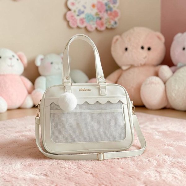 White Kawaii Ita Backpack with Clear Window for Pin Display — ita backpack detail view