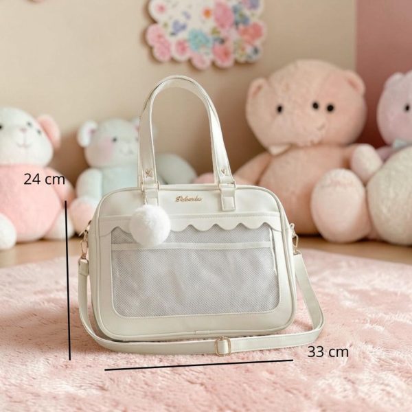 White Kawaii Ita Backpack with Clear Window for Pin Display — ita backpack detail view