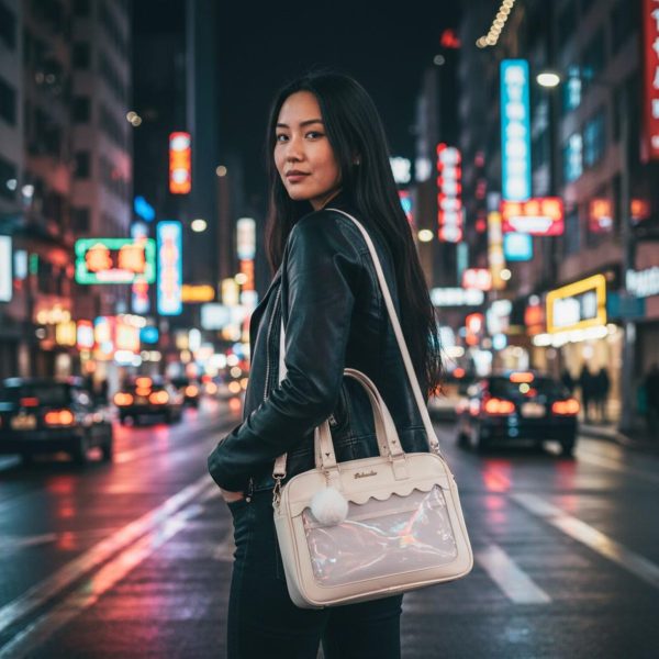 White Kawaii Ita Backpack with Clear Window for Pin Display — ita backpack detail view