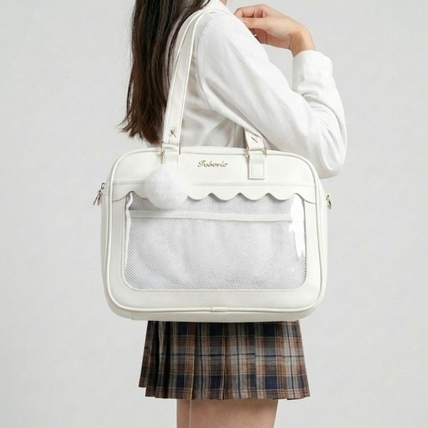 White Kawaii Ita Backpack with Clear Window for Pin Display — ita backpack with clear display window