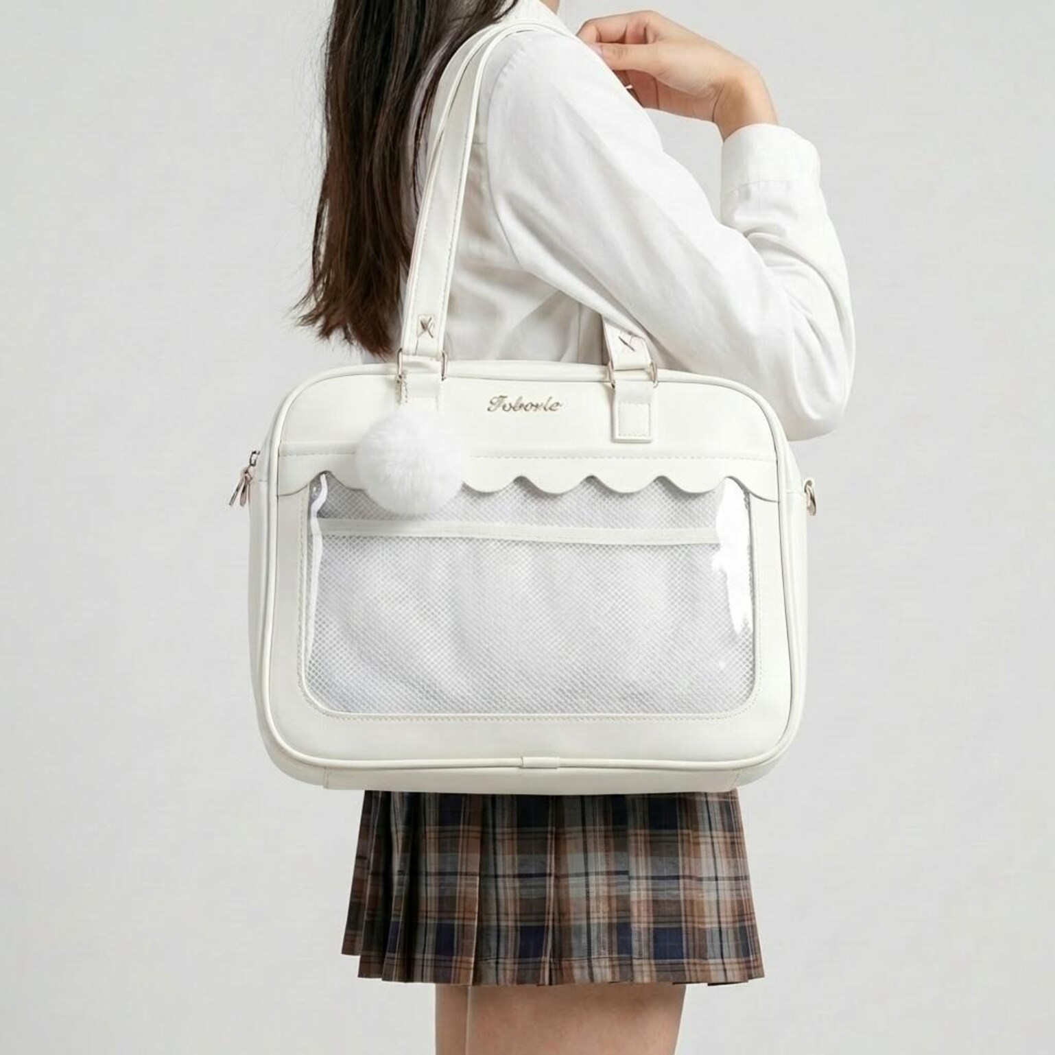 White Kawaii Ita Backpack with Clear Window for Pin Display White Kawaii Ita Backpack with Clear Window for Pin Display — ita backpack with clear display window