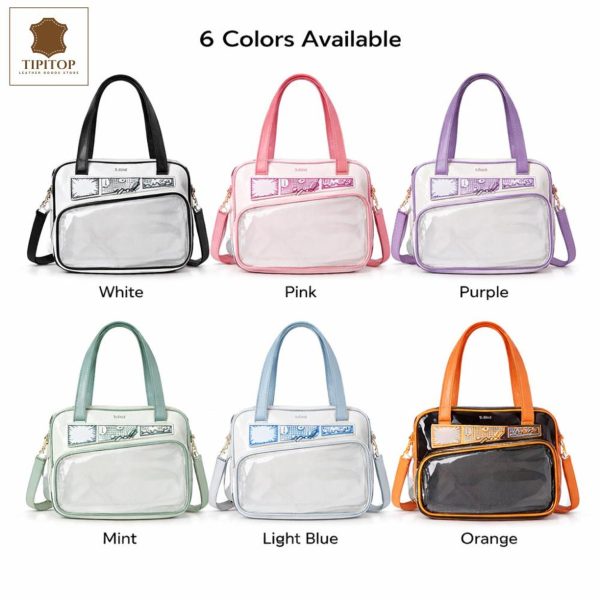 White Kawaii Y2K Convertible Ita Bag with Clear Window for Photocards and Pins — ita bag detail view