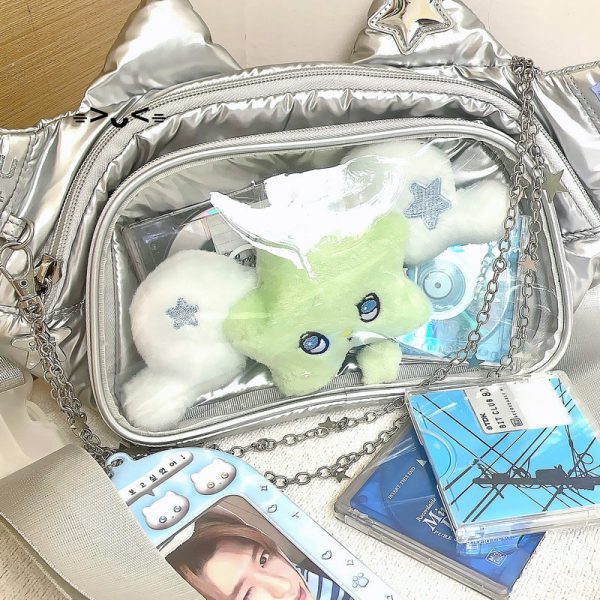Y2K Cat Ita Bag with Clear Window for Plushies and Pins — ita bag detail view