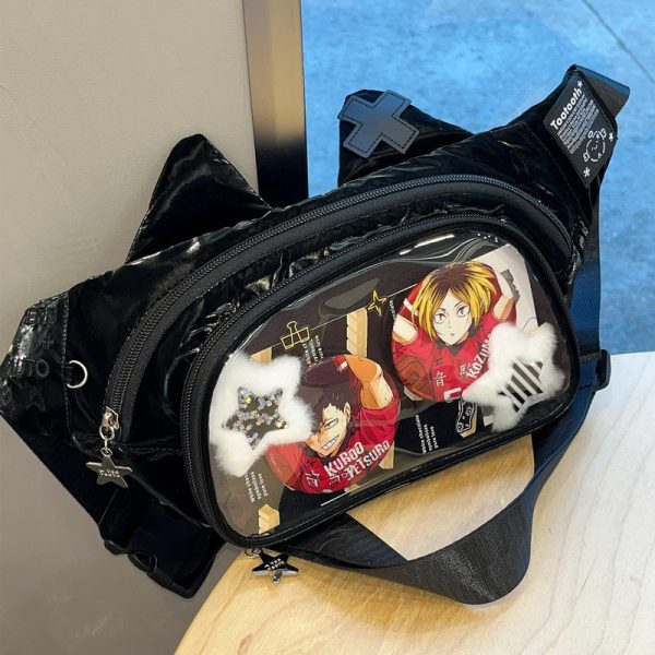 Y2K Cat Ita Bag with Clear Window for Plushies and Pins — ita bag detail view