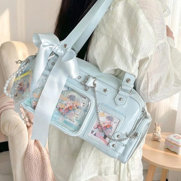Y2K Convertible Ita Bag with Clear Window for Photocards and Pins — ita bag detail view