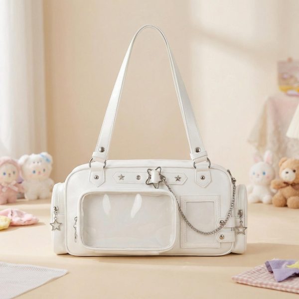 Y2K Convertible Ita Bag with Clear Window for Photocards and Pins — ita bag detail view