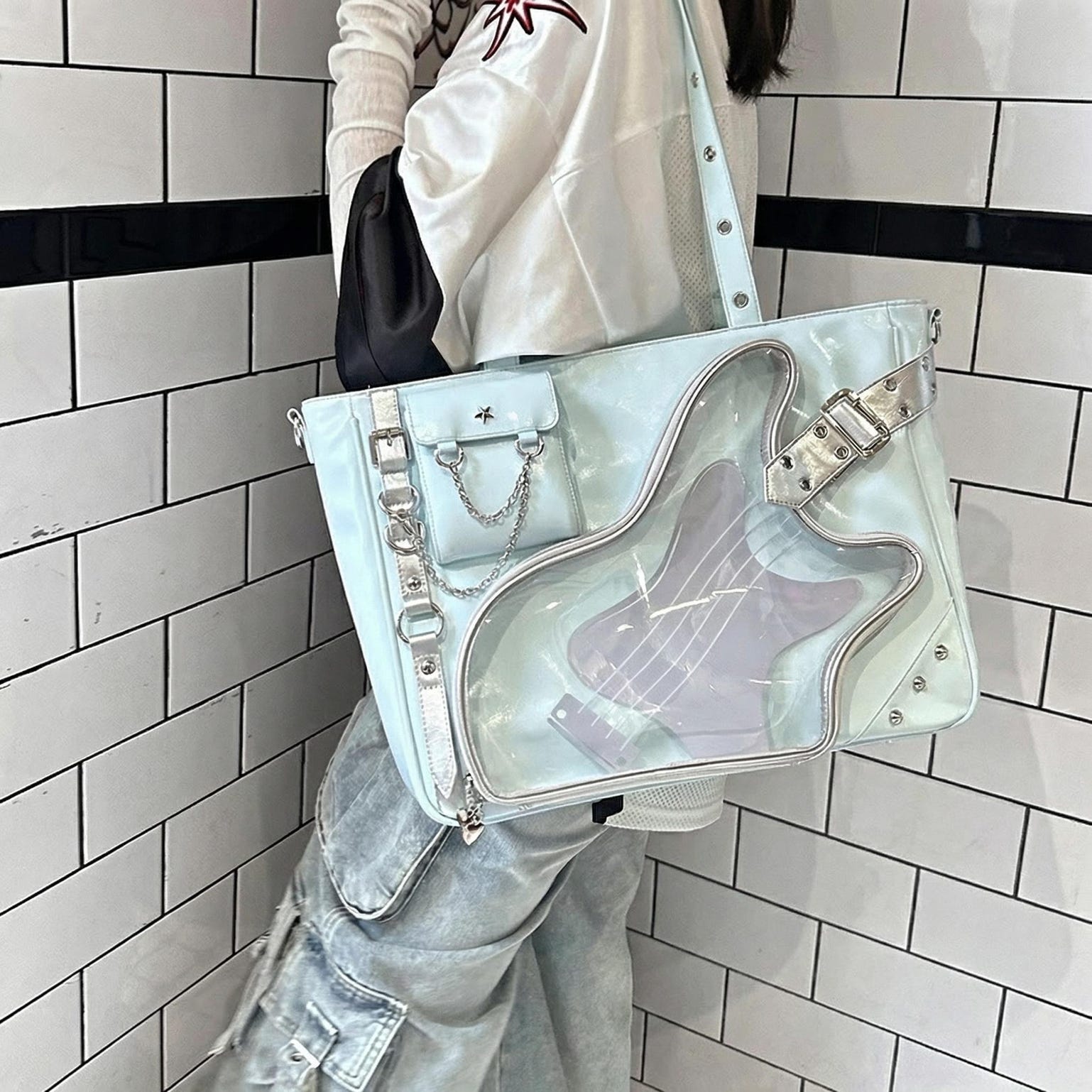 Y2K Convertible Ita Bag with Clear Window for Photocards and Pins Y2K Convertible Ita Bag with Clear Window for Photocards and Pins — ita bag detail view