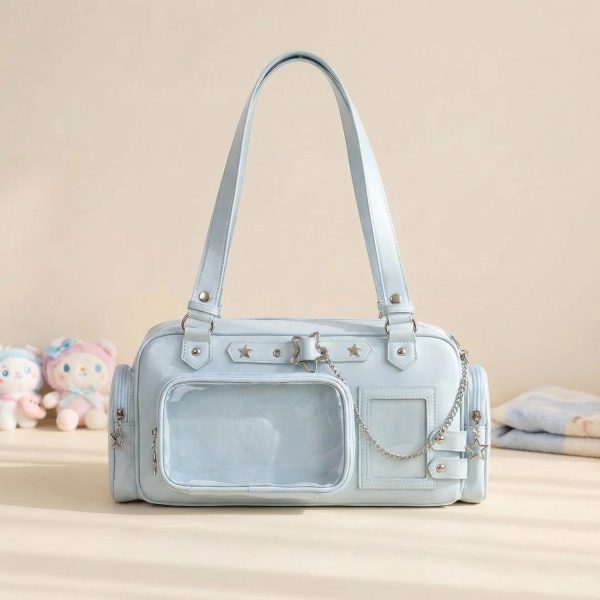 Y2K Convertible Ita Bag with Clear Window for Photocards and Pins — ita bag detail view