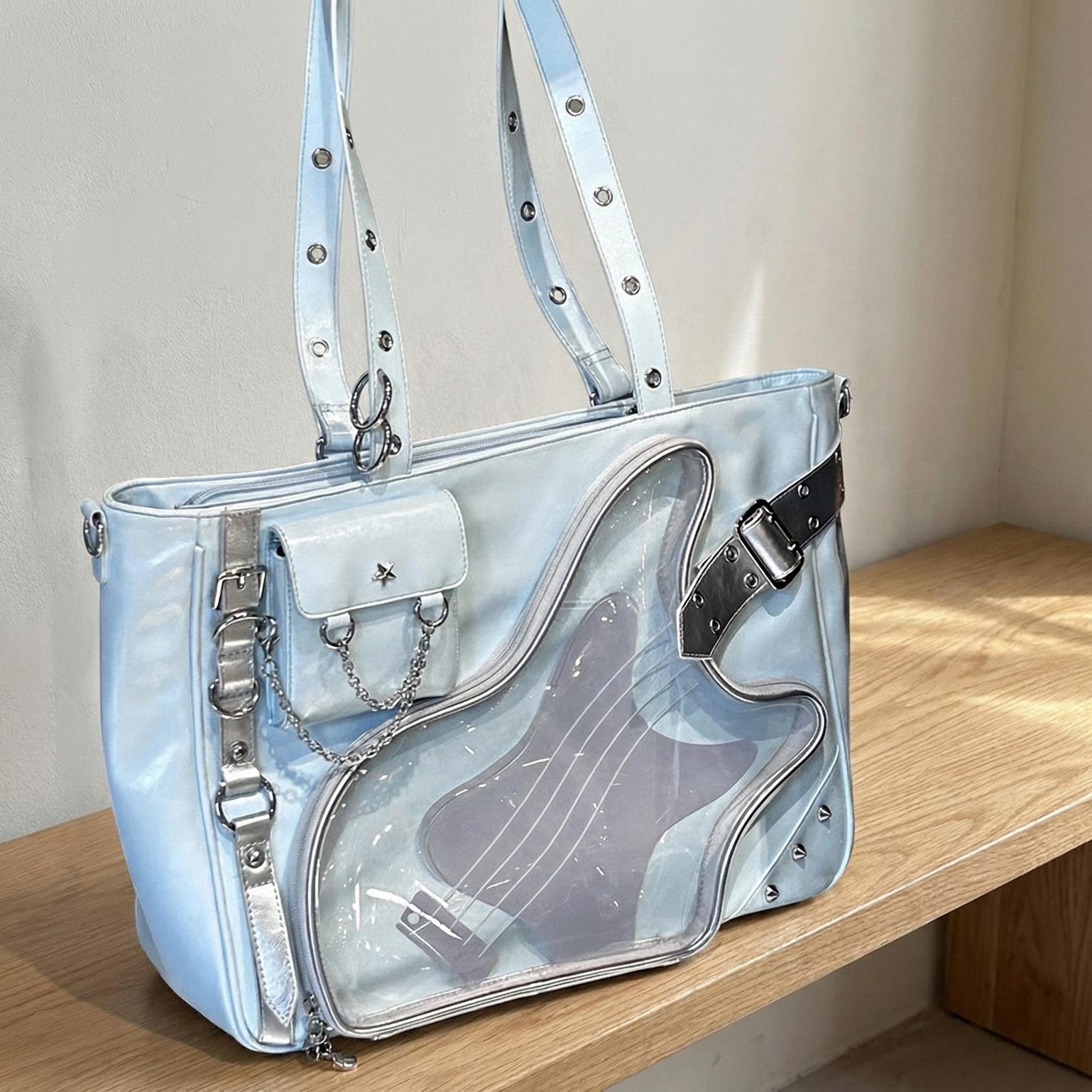 Y2K Convertible Ita Bag with Clear Window for Photocards and Pins Y2K Convertible Ita Bag with Clear Window for Photocards and Pins — ita bag detail view
