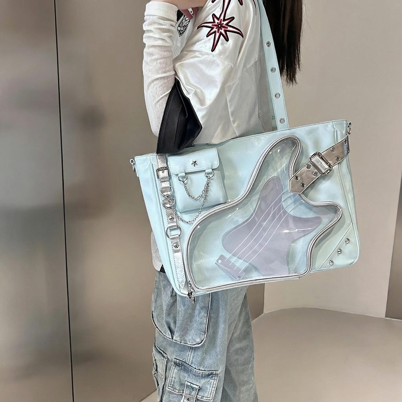 Y2K Convertible Ita Bag with Clear Window for Photocards and Pins Y2K Convertible Ita Bag with Clear Window for Photocards and Pins — ita bag detail view