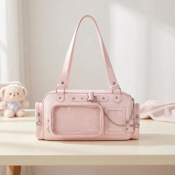 Y2K Convertible Ita Bag with Clear Window for Photocards and Pins — ita bag detail view