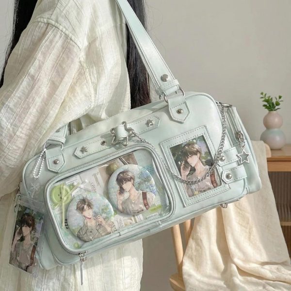 Y2K Convertible Ita Bag with Clear Window for Photocards and Pins — ita bag detail view