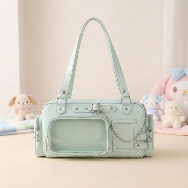 Y2K Convertible Ita Bag with Clear Window for Photocards and Pins — ita bag detail view