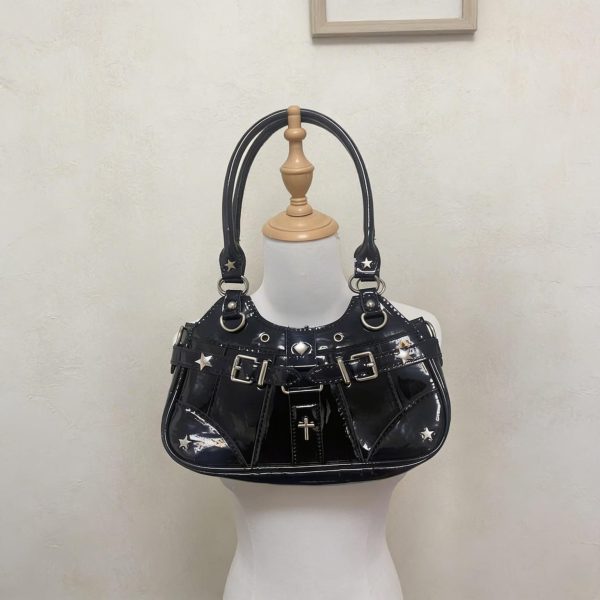 Y2K Gothic Ita Shoulder Bag with Clear Window for Photocards and Pins — crossbody ita bag detail view