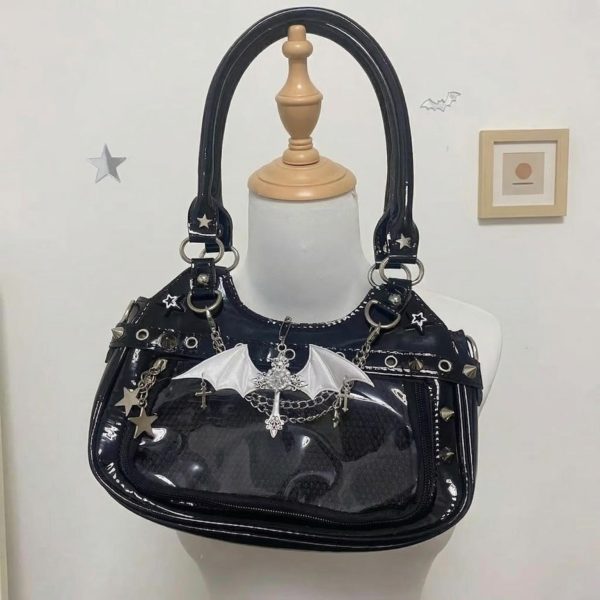 Y2K Gothic Ita Shoulder Bag with Clear Window for Photocards and Pins — crossbody ita bag with clear display window