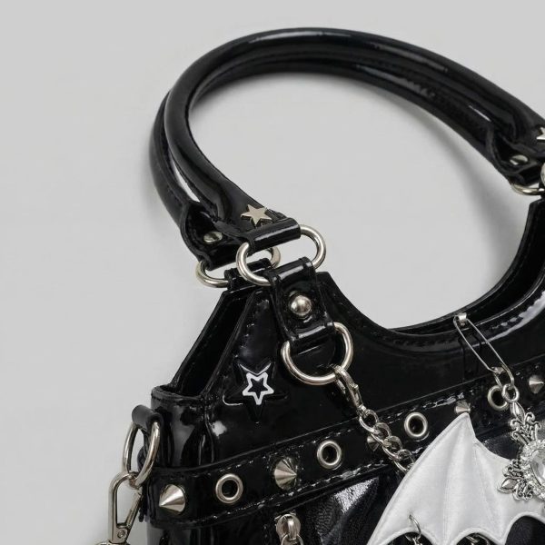 Y2K Gothic Ita Shoulder Bag with Clear Window for Photocards and Pins — crossbody ita bag detail view