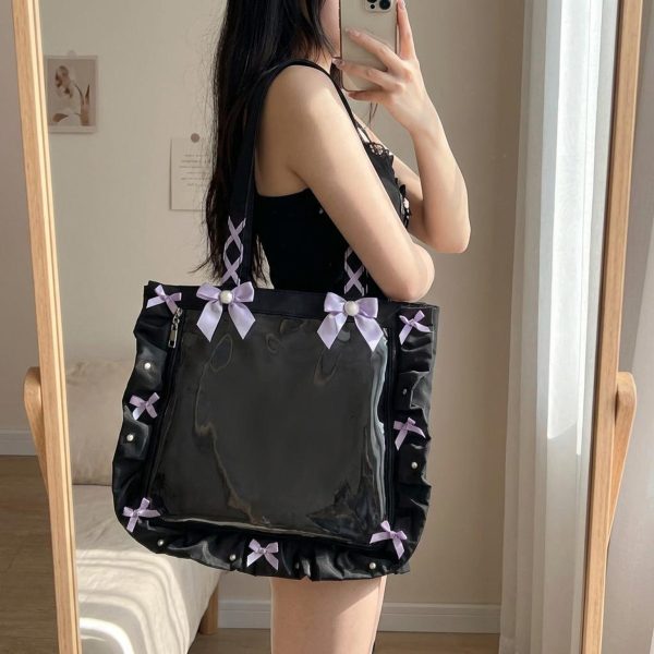 Y2K Gothic Ita Tote Bag with Clear Window for Photocards and Pins — ita tote bag with clear display window