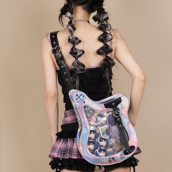 Y2K Ita Bag with Clear Window for Pin Display — ita bag detail view