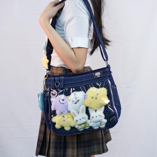 Y2K Ita Crossbody Bag with Clear Window for Pin Display — crossbody ita bag with clear display window