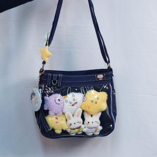 Y2K Ita Crossbody Bag with Clear Window for Pin Display — crossbody ita bag detail view