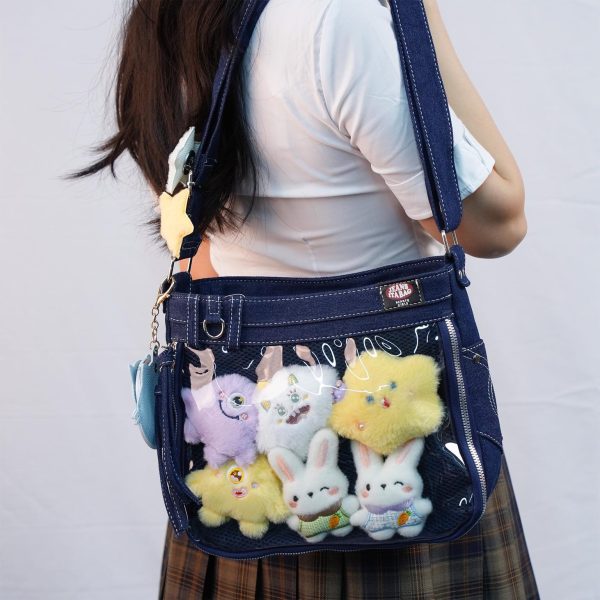 Y2K Ita Crossbody Bag with Clear Window for Pin Display — crossbody ita bag detail view