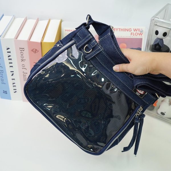Y2K Ita Crossbody Bag with Clear Window for Pin Display — crossbody ita bag detail view