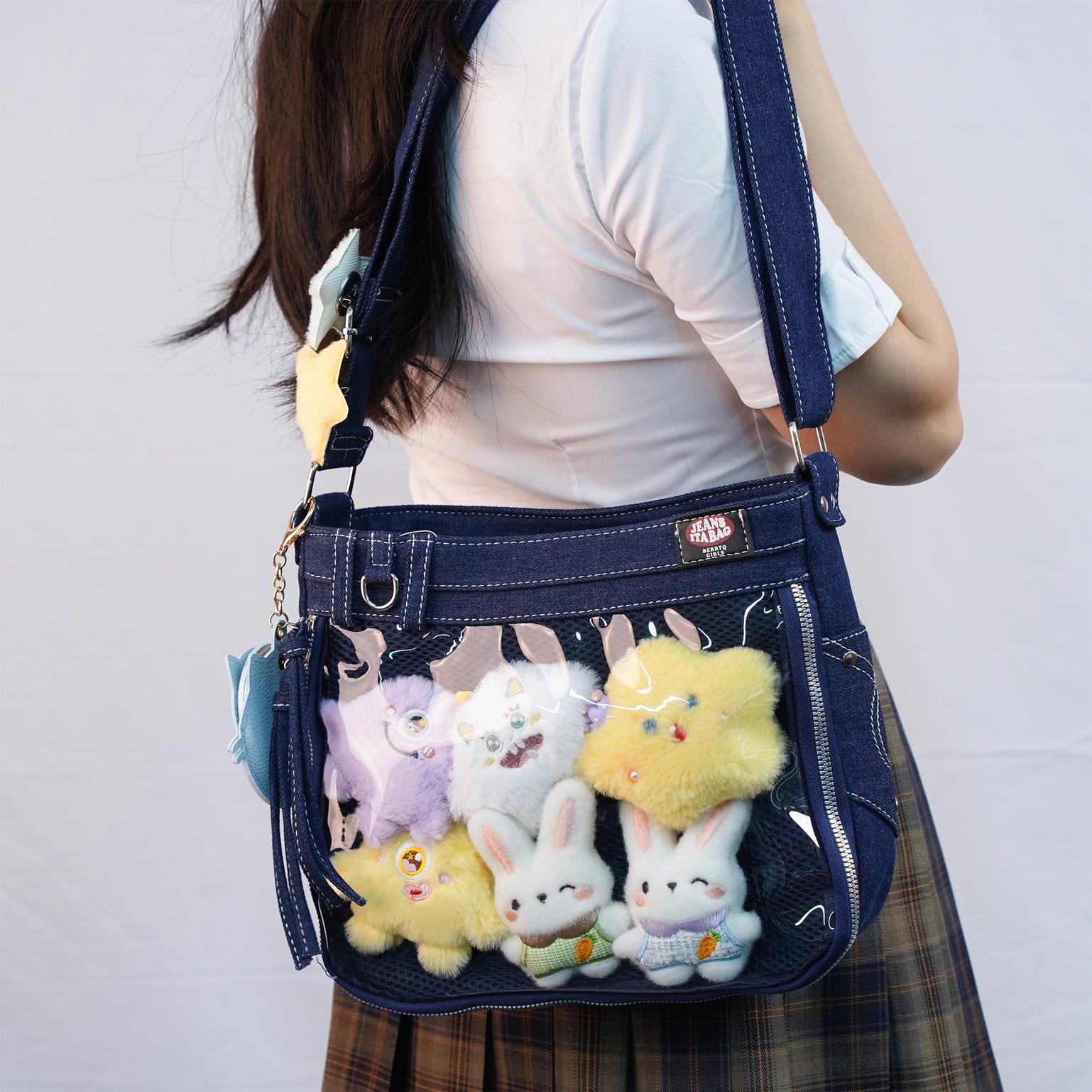 Y2K Ita Crossbody Bag with Clear Window for Pin Display Y2K Ita Crossbody Bag with Clear Window for Pin Display — crossbody ita bag detail view