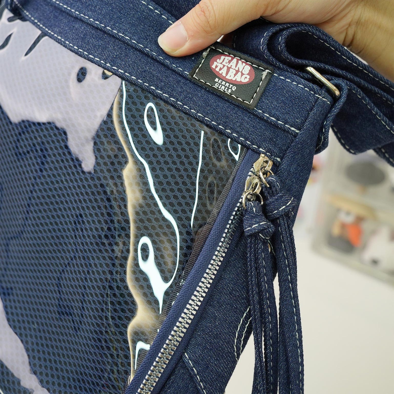 Y2K Ita Crossbody Bag with Clear Window for Pin Display Y2K Ita Crossbody Bag with Clear Window for Pin Display — crossbody ita bag detail view