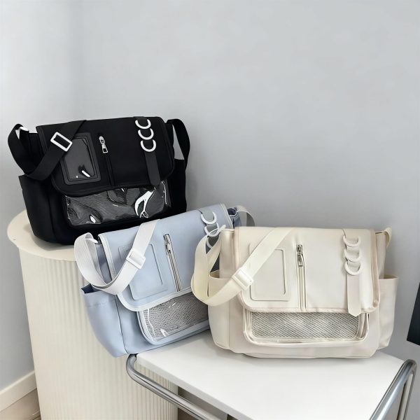 Y2K Ita Crossbody Bag with Clear Window for Plushies and Pins — crossbody ita bag detail view