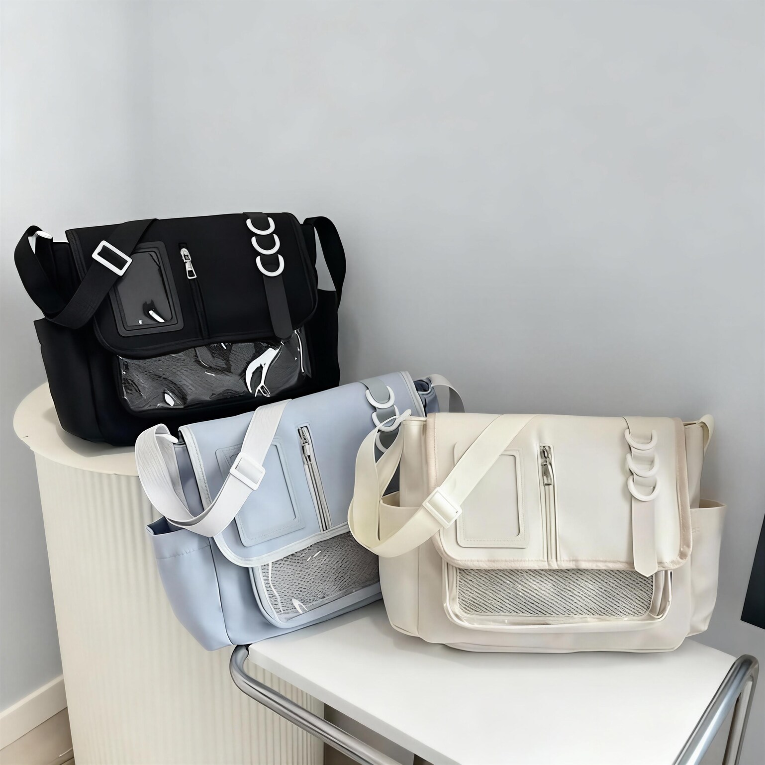 Y2K Ita Crossbody Bag with Clear Window for Plushies and Pins Y2K Ita Crossbody Bag with Clear Window for Plushies and Pins — crossbody ita bag detail view