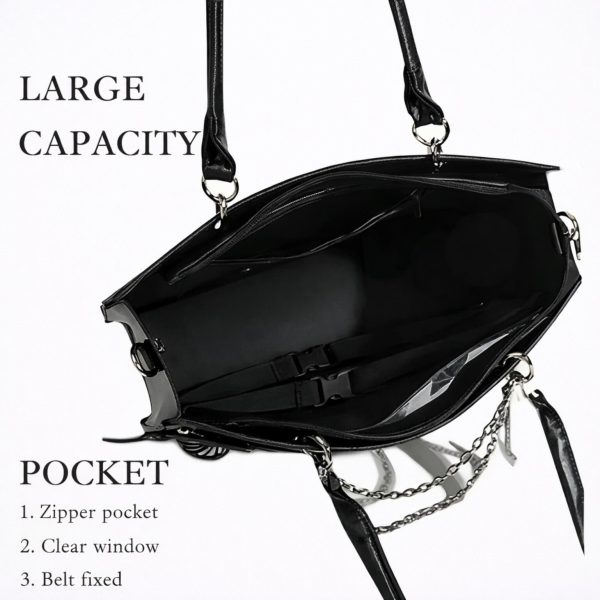 Y2K Ita Handbag with Clear Window for Pin Display — ita bag detail view
