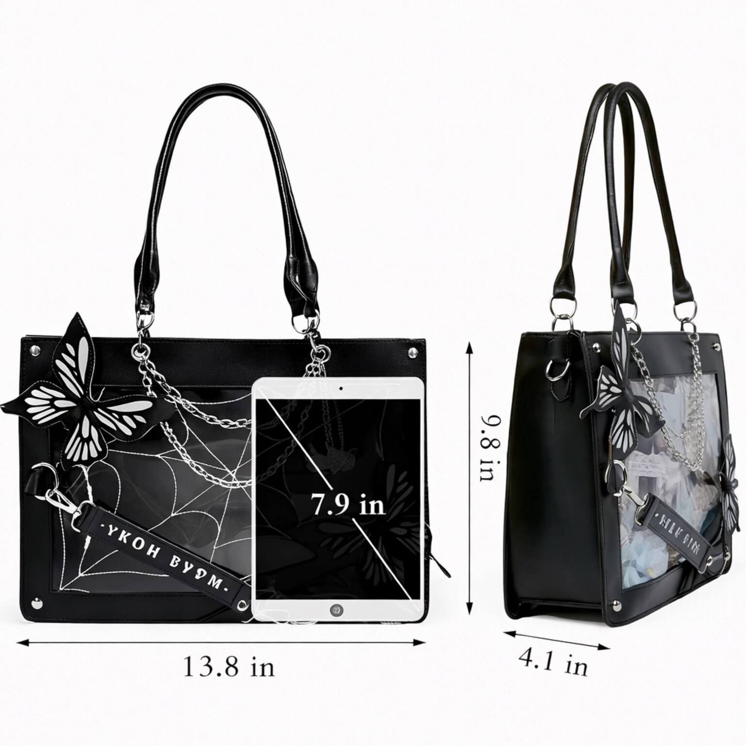 Y2K Ita Handbag with Clear Window for Pin Display Y2K Ita Handbag with Clear Window for Pin Display — ita bag detail view