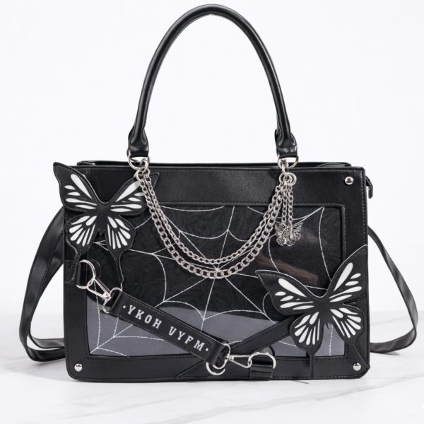 Y2K Ita Handbag with Clear Window for Pin Display — ita bag detail view