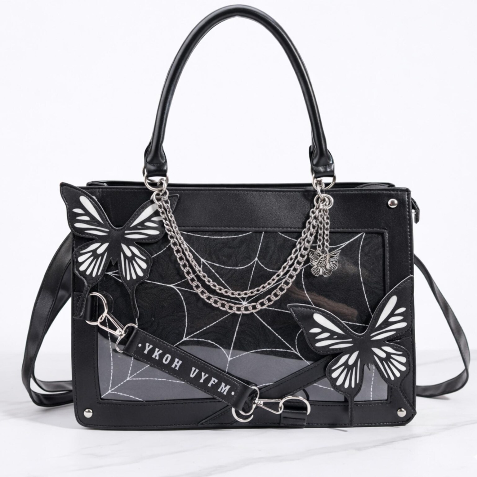 Y2K Ita Handbag with Clear Window for Pin Display Y2K Ita Handbag with Clear Window for Pin Display — ita bag detail view