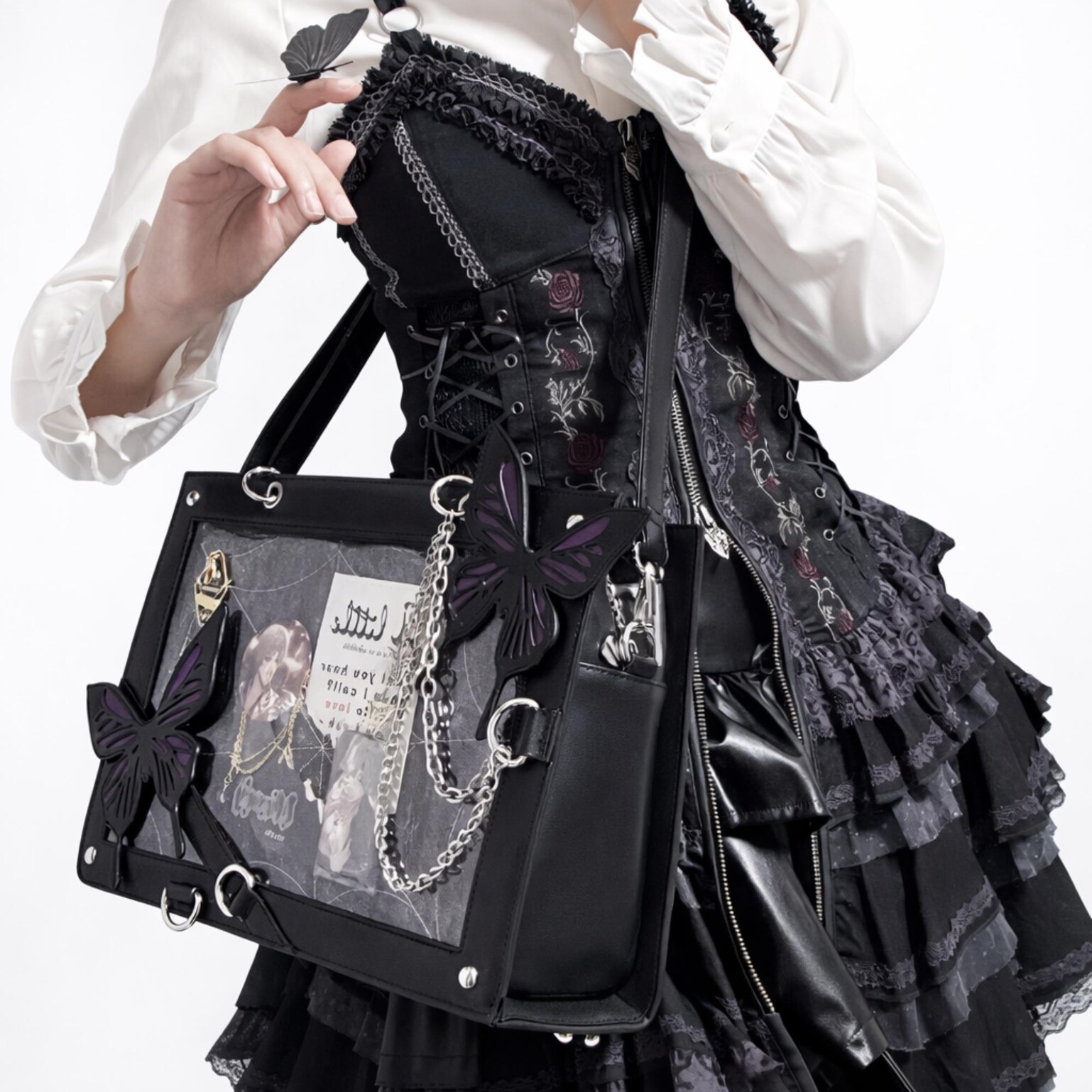 Y2K Ita Handbag with Clear Window for Pin Display Y2K Ita Handbag with Clear Window for Pin Display — ita bag detail view