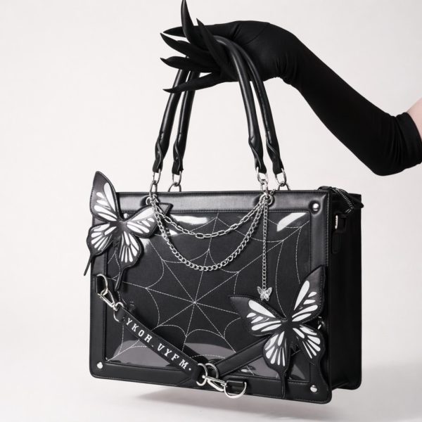 Y2K Ita Handbag with Clear Window for Pin Display — ita bag detail view
