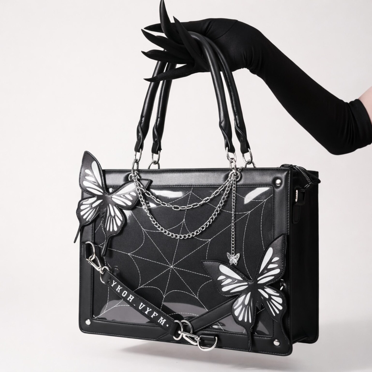 Y2K Ita Handbag with Clear Window for Pin Display Y2K Ita Handbag with Clear Window for Pin Display — ita bag detail view
