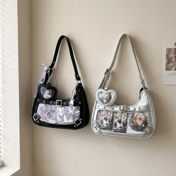 Y2K Ita Shoulder Bag with Clear Window for Photocards and Pins — crossbody ita bag with clear display window