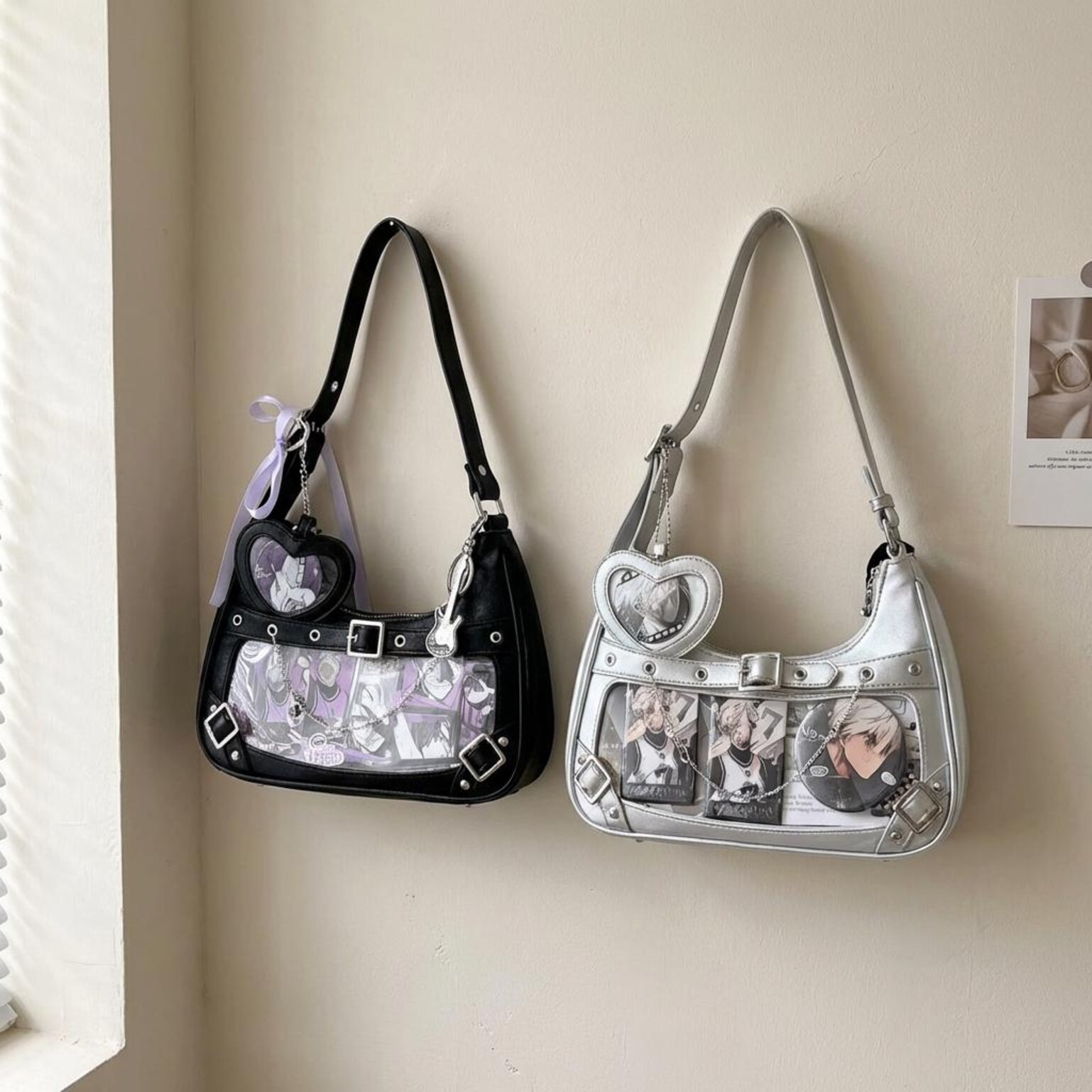 Y2K Ita Shoulder Bag with Clear Window for Photocards and Pins Y2K Ita Shoulder Bag with Clear Window for Photocards and Pins — crossbody ita bag with clear display window