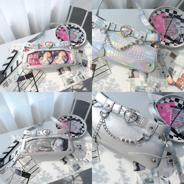 Y2K Vintage Ita Bag with Clear Window for Plushies and Pins — ita bag detail view