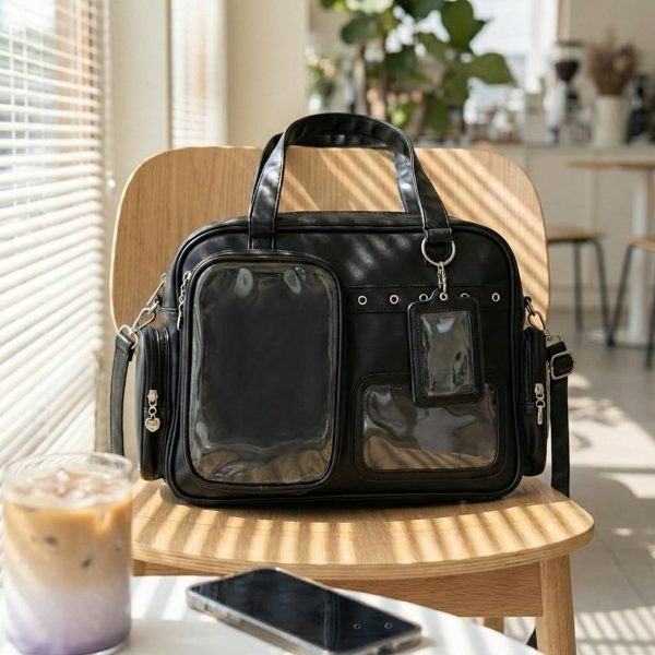 Yellow Kawaii Convertible Ita Bag for Pin Display — ita bag detail view