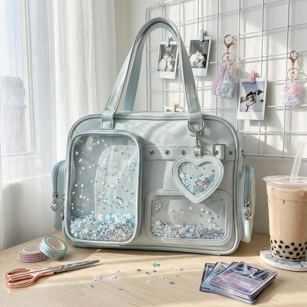 Yellow Kawaii Convertible Ita Bag for Pin Display — ita bag detail view