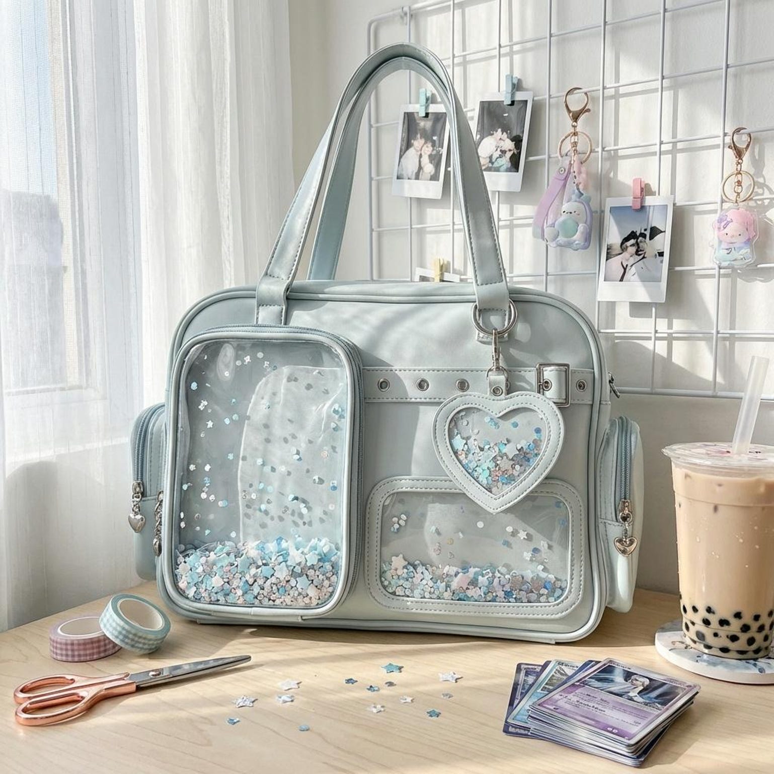 Yellow Kawaii Convertible Ita Bag for Pin Display Yellow Kawaii Convertible Ita Bag for Pin Display — ita bag detail view