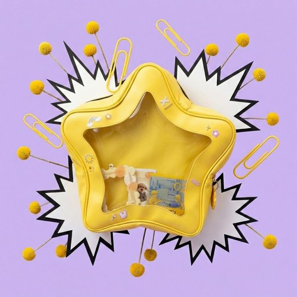 Yellow Kawaii Star Convertible Ita Bag with Clear Window for Pin Display — ita bag with clear display window